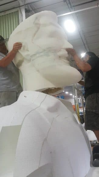 3D-printed head to the foam body. The 4ft (1.2m)-tall head was 3D printed in 16 hours.